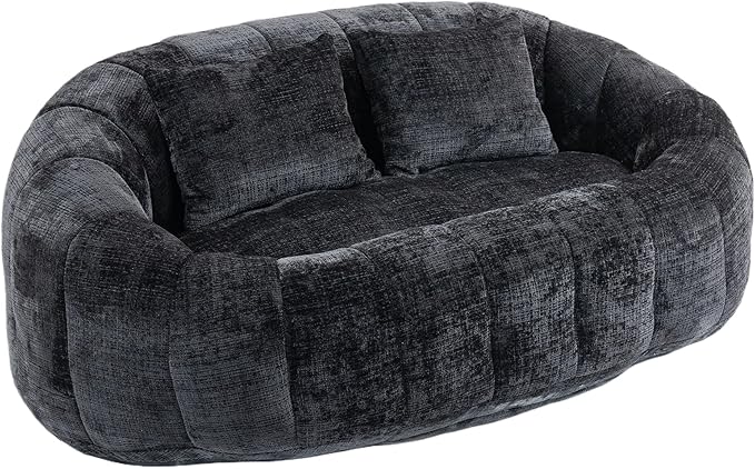 GDFStudio Colomt Lounge Chair Upholstered Lazy Sofa Chair 2 Seater Couch Comfort Chenille Loveseat Ready to Use Bean Bag Chair Soft Seating Lounge Reading Sofa for Living Room Bedroom Black