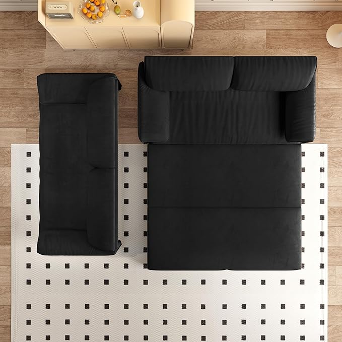 66 Sleeper Sofa Bed Queen Size 3-in-1 Convertible Couch Modern Pull Out Couches Comfy Velvet Futon Sofa Cloud Loveseat Lounge Pillow Arm for Small Spaces Living Room Apartment Black