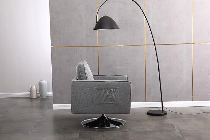 Modern Linen Swivel Accent Chair Comfy Armchair with 360 Degree Swiveling for Living Room Bedroom Reading Room Home Office (Light Grey)
