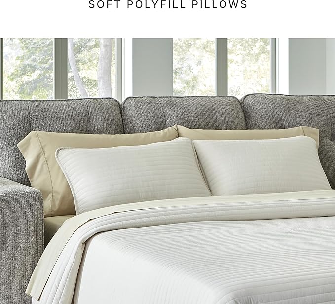 Signature Design by Ashley Fanciful Classic Sofa Sleeper with Tufted Cushion Removable Cushion and Bi-Fold Memory Foam Mattress Queen Light Gray