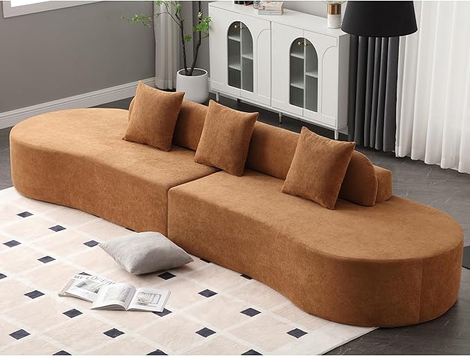 Oversized Boneless Symmetrical Cloud Couch Modular Sectional Sofa Couch for Living Room 130.5 Curved Floor Foam Cloud Sectional Sofa with 3 Toss Pillows