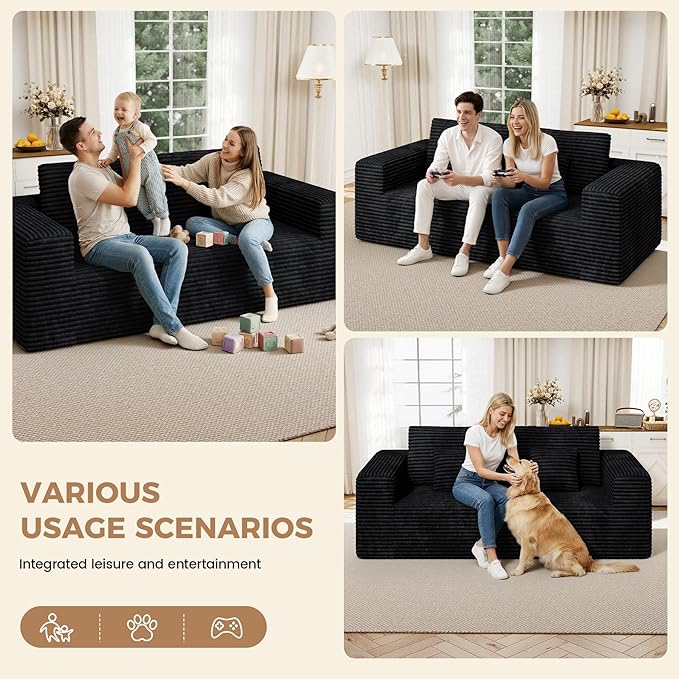 80'' Modern Cloud Loveseat Sofa Set of 2 No Assembly Required Deep Seat Comfy Small Couches Includes 2 pcs Pillows for Living Room Bedroom Apartment(Black)