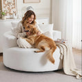 Beige 55 Oversized Swivel Accent Chair Round Barrel Chair with 360° Rotation Chenille Upholstered Deep Seat Lounge Sofa Modern Comfy Single Sofa for Living Room Bedroom Office (Beige)