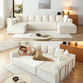 145 Oversized Cloud Boneless Sectional Sofa with Chaise Corduroy U Shaped Modular Couch with Deep Seat Fixed Frame Comfy Corner Sofa No Assembly Required (Beige)