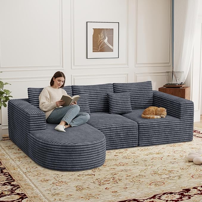 110”Sectional Couches for Living RoomModular l Shaped Cloud CouchBoneless ComfyModern Sofa with ChaiseDeep Seat Convertible Sleeper Sofa BedNo Assembly RequiredGray1pcs