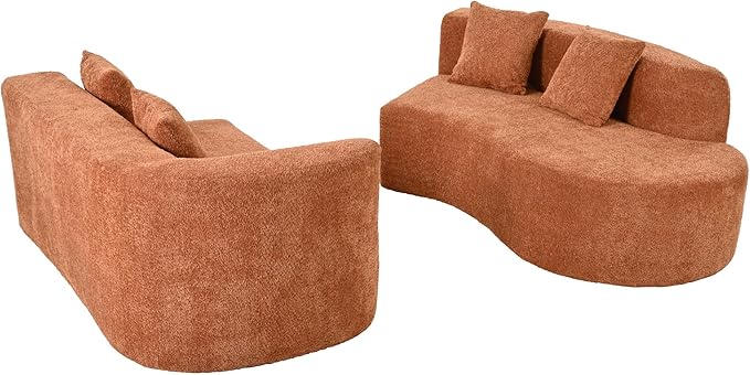 132 Large Sponge Modular Sofa Modern Sectional Sofa with Curved Design 2-Piece Chenille Modular Couch with 4 Pillows Plush Sponge &amp Spring Cushion for Living Room (Orange103)