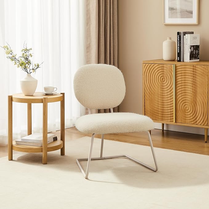 Zouron Accent Chairs Set of 2 Fabric Slipper Chairs Upholstered Single Sofa Chairs for Living Room Bedroom Apricot