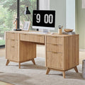T4TREAM 60'' Fluted Executive Desk with Drawers Modern Home Office Computer Desk with Charging Station Keyboard Tray File Drawer and Storage Cabinet for Study Living Room Bedroom Natural Oak