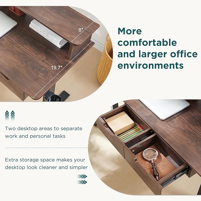 RedLemon L-Shaped Electric Standing Desk 60 inches Motor Height Adjustable Sit Stand Corner Desk with Led Large Home Office Desk Computer Workstation Dark Walnut