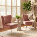 DUOMAY Modern Accent Chair Set of 2 Velvet Slipper Chair with Gold Legs Wingback Side Chair for Living Room Bedroom Entryway Small Corner Chair for Space Saving Blush Pink