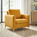 Modern Upholstered Velvet Accent Chair Velvet Armchair Club Chair with Gold Metal Legs Mid-Century Barrel Leisure Comfy Reading Chair for Livingroom Bedroom