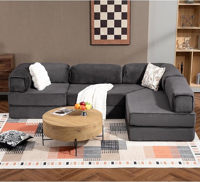 108 L Shaped Couch Modular Sectional Sofa with Chaise Cloud Boneless Couch with Deep Seat &amp Removable Pillow for Living Room BedroomNo Assembly Required（Grey）