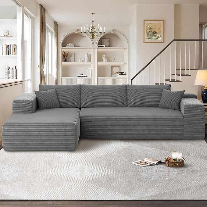 104 Cloud Sectional Couches for Living RoomL Shaped Boneless Couch in A BoxSleeper Sofa with Comfy Chaise No Assembly RequiredGrey