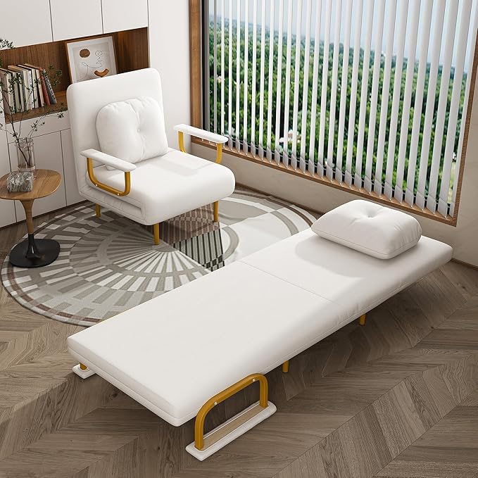 KEIKI Folding Sofa Bed Chair 3 in 1 Convertible Chair 5-Position Sleeper Chair Bed with Adjustable Backrest Space Saving Sofa Couches for Living Room Bedroom Apartment (White 26.5 Wide)