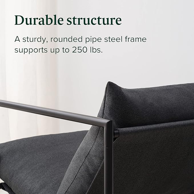 Zinus Aidan Sling Accent Chair Metal Framed Armchair with Shredded Foam Cushioning Dark Grey