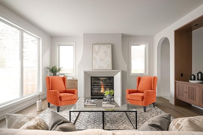 Accent Chair Set of 2 Modern Living Room Chairs with Wingback Comfy Upholstered High Back Single Sofa for Bedroom Mid-Century Reading Armchair Sillas para Sala