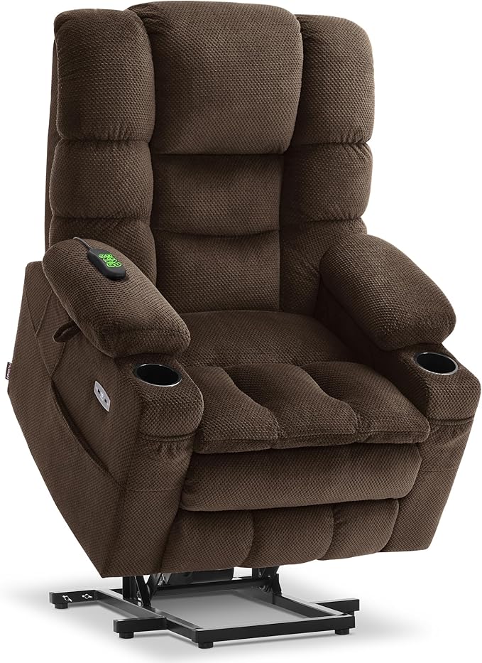 MCombo Small Triple Motor Power Lift Recliner Chair with Massage and Dual Heating Adjustable Headrest for Petite Elderly People Fabric 7631 (Coffee Small)