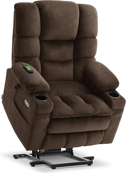 MCombo Small Triple Motor Power Lift Recliner Chair with Massage and Dual Heating Adjustable Headrest for Petite Elderly People Fabric 7631 (Coffee Small)