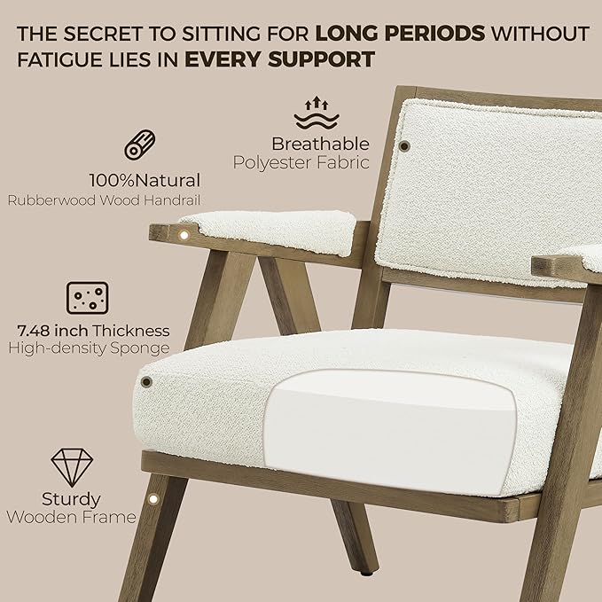 Art Leon Mid-Century Modern Living Room Chair - Faux Shearling Upholstered Accent Chair with Solid Wood Frame 265lb Weight Capacity Comfortable Seating for Living Room Bedroom White