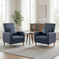 COLAMY Mid-Century Modern Upholstered Accent Chair with Back Pillow &amp Solid Wood Legs Leather Cozy Armchair for Living Room Bedroom Reading Nook Apartment &amp Small Spaces Blue