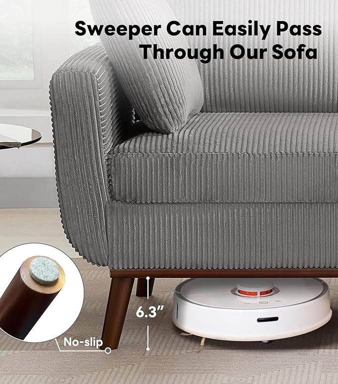 Kingfun 65 Corduroy Love Seat with Spring Cusions Mid Century Modern Loveseat Sofa for Livingroom &amp Bedroom Comfy Upholstered Small Couch Gray | linen fabric button tufted solid wood foot p