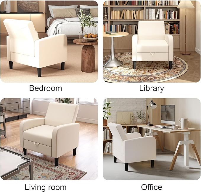 DAGONHIL Living Room Chair Upholstered Accent Chair Reading Chair for Bedroom Linen Fabric Armchair Single Sofa for Living Room/Office/Library (Beige 1 Pack)