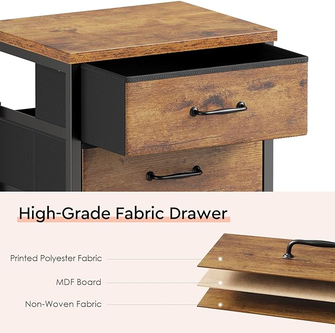 3 Drawer Mobile File Cabinet with Wheels Fabric Vertical Filing Cabinet fits A4 or Letter Size for Home OfficeRustic Brown2