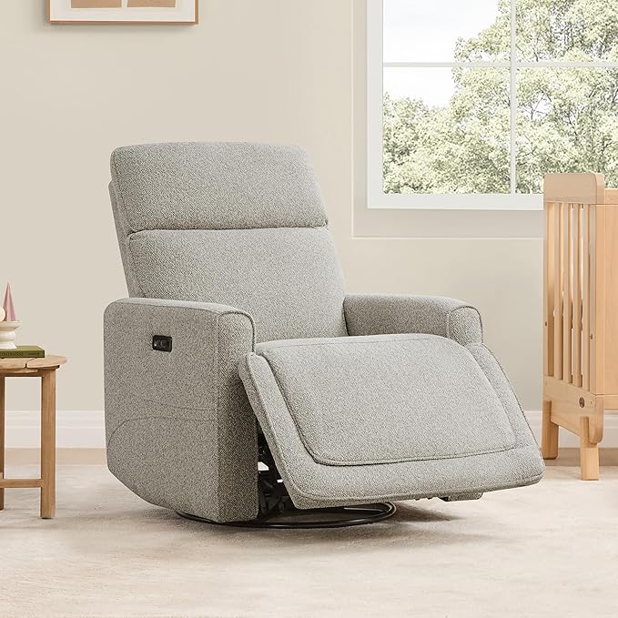 CHITA Power Recliner Chair Swivel Glider with Adjustable Power Headrest FSC Certified Electronic Modern Nursery Rocking Chair with USB and Type-C Ports Light Grey