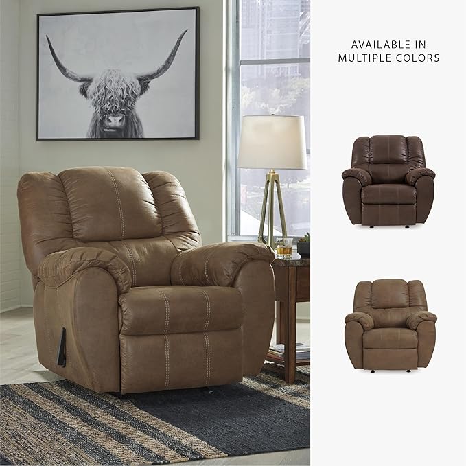 Signature Design by Ashley McGann Faux Leather Oversized Manual Rocker Recliner Light Brown