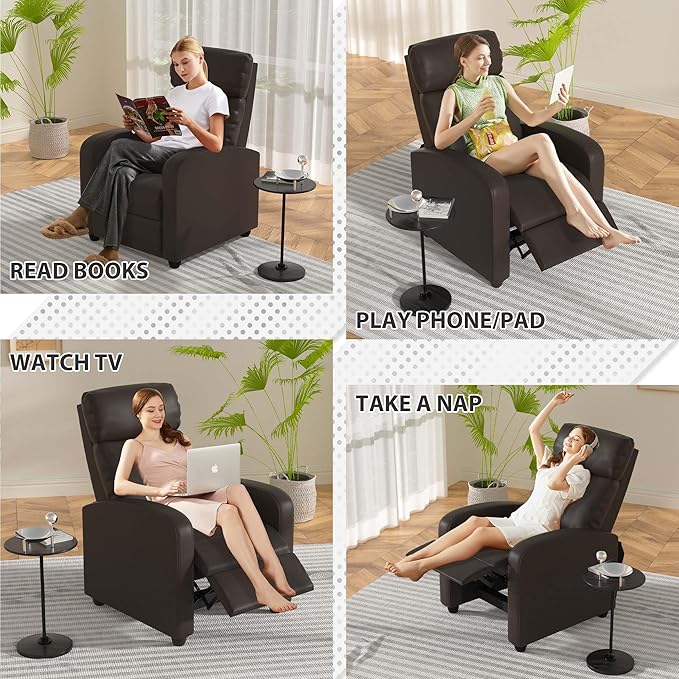 Massage Recliner ChairHome Theater Seating Single Sofa for AdultsReclining Seat with Backrest and FootrestModern PU Leather Wingback Seating for Living RoomOfficeApartment - Brown