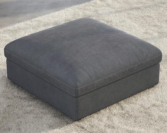 PaPaJet Modular Sectional Sofa 38 Inches Down Filled Sofa Ottoman Comfy Couch for Living Room Grey Linen