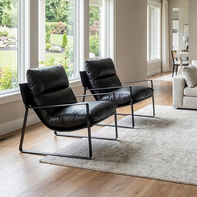 DUOMAY Mid-Century Accent Chair Armchair Comfy PU Leather Leisure Chair Lazy Chair with Metal Leg for Living Room Bedroom Office Apartment Black