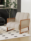 WENTMENT Rattan Accent Chair Armchair with Natural Rattan Armrest and Wood Frame Upholstered Living Room Chair Line Sofa Chair for Reception Room/Hosting Room/Bedroom(White)