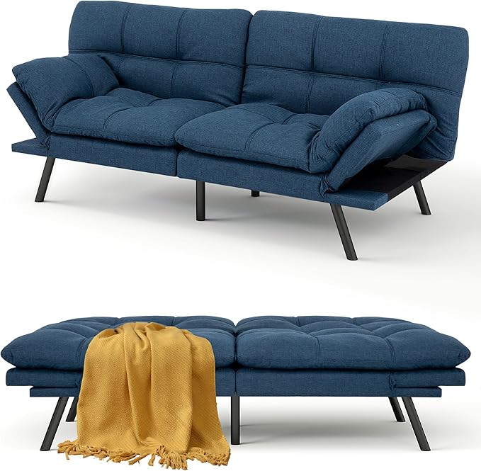 MUUEGM Futon Sofa Bed 71 Comfortable Memory Foam Futon Sofa with Adjustable Backrest &amp ArmrestsConvertible Folding Loveseat Recliner Sleeper Sofa Bed for Compact Living Room Apartment Office