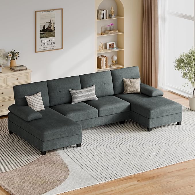 Vongrasig Sectional Couches for Living Room U-Shaped Sofa with Chaise 4-seat Large Sectional Modern Couch for Living Room Apartment (Grey)
