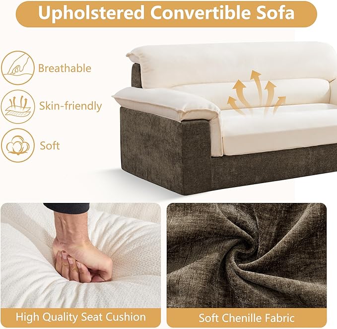80'' Boneless Loveseat Sofa Oversized 2 Seater Couches Chenille Memory Foam Deep Seat Sofa for Living Room No Assembly Brown