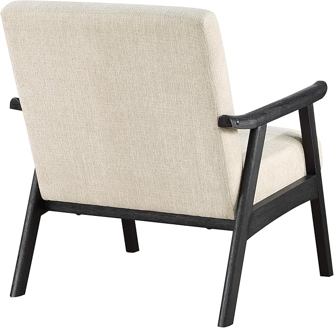 OSP Home Furnishings Weldon Mid-Century Modern Armchair Linen Fabric with Black Finished Frame