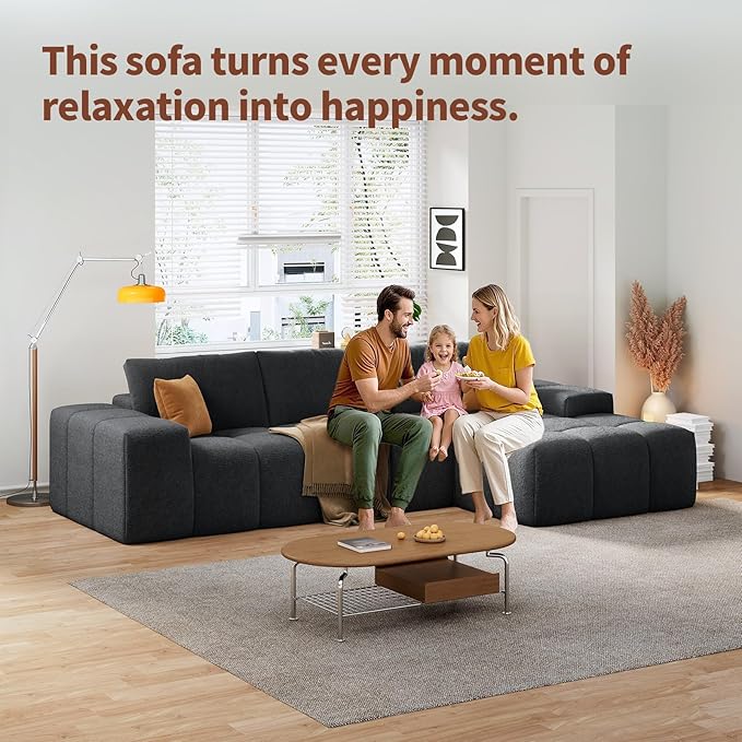KEIKI 103 Corduroy Sectional Sofa 3-Seater L Shaped Sleeper Cloud Couch Bed Modern Upholstery Couches w/Deep Seat &amp Chaise Lounge Oversized Boneless Sofas for Living Room No Assembly Black