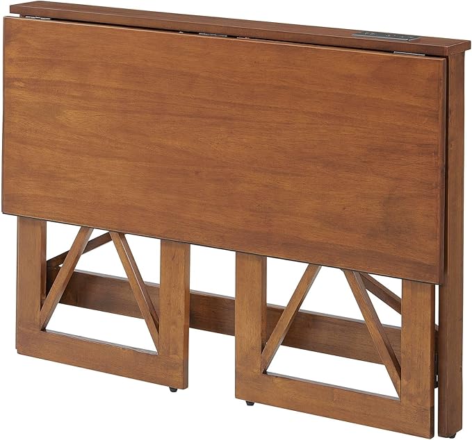MECO Stakmore 110 Volt Stylish Versatile Expandable Folding Desk with Built in Outlets for Home Office Den or Living Room Fruitwood