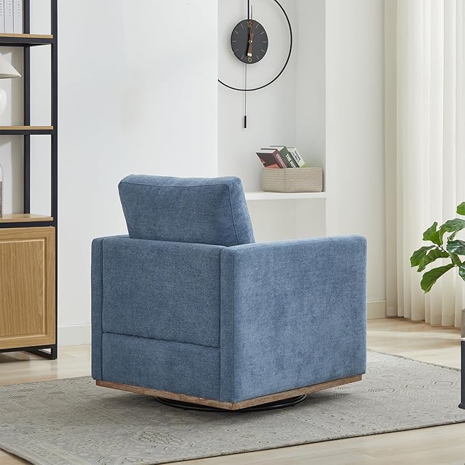 360° Swivel Accent Chair Square Modern Comfy Chair with Metal Base &amp Thicked Cushion Upholstered Lounge Reading Armchair Cloud Sofa Chairs for Living Room Bedroom Office Club(Chenille Blue)