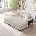 79.5 Oversized Double Chaise Lounge Chair Indoor Modern Upholstered Sleeper Sofa Bed with 2 Storage Armrests &amp Throw Pillows Comfy Fluffy Corduroy Couch for Living Room (Beige 79.5 Double Cha