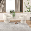 Modern Swivel Accent Chair Velvet Corner Chair Comfy Round Barrel Chair Cozy Armchair for Living Room Bedroom Office Spaces - Beige