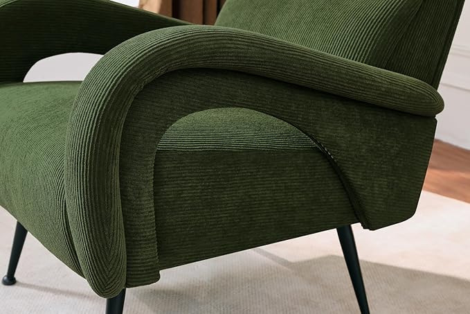 Modern Accent Chair Reading Chair with Corduroy Fabric Upholstered and Hight Backrest Single Sofa Chairs for Living Room Apartment Bedroom and Small Spaces. (Green)