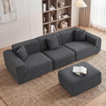 114 Oversized Boneless Couch with Moveable Ottoman Cloud Sectional Couches with Deep Seat 3 seat Modular Sofa Memory Foam Couch with Throw Pillow No Assembly Required Grey