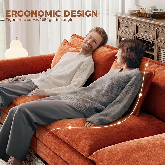 CDCASA 120 Modular Sectional Sofa Comfy Cloud Couch Oversized 3-Seater Chenille Deep Seat Sofa Bed for Living Room DIY Combination Terracotta Orange