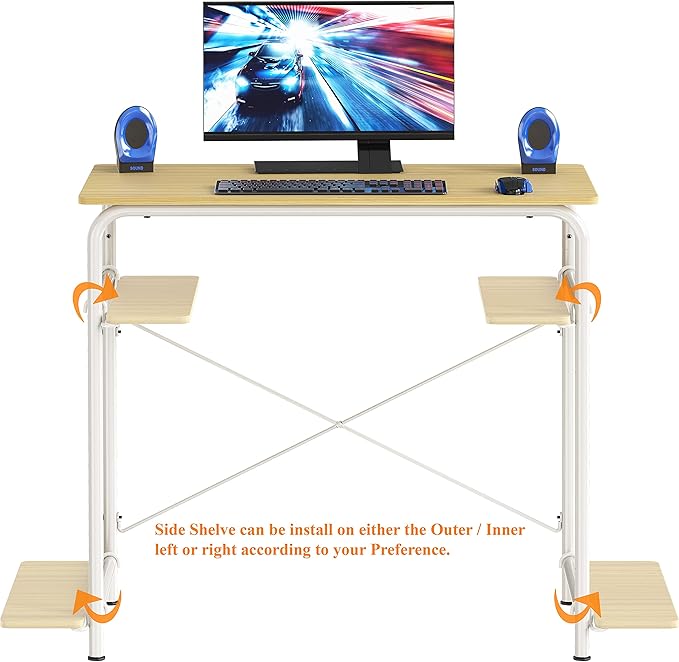 SHW Small Gaming Home Office Computer Desk with Shelf Oak