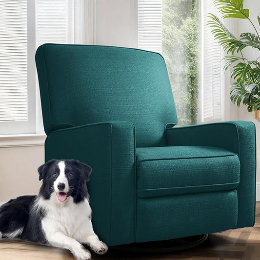 Swivel Rocker Recliner Chair for Adults High Back Fabric Recliner with Deep Seat Manual Glider for Living Room &amp Nursery Green