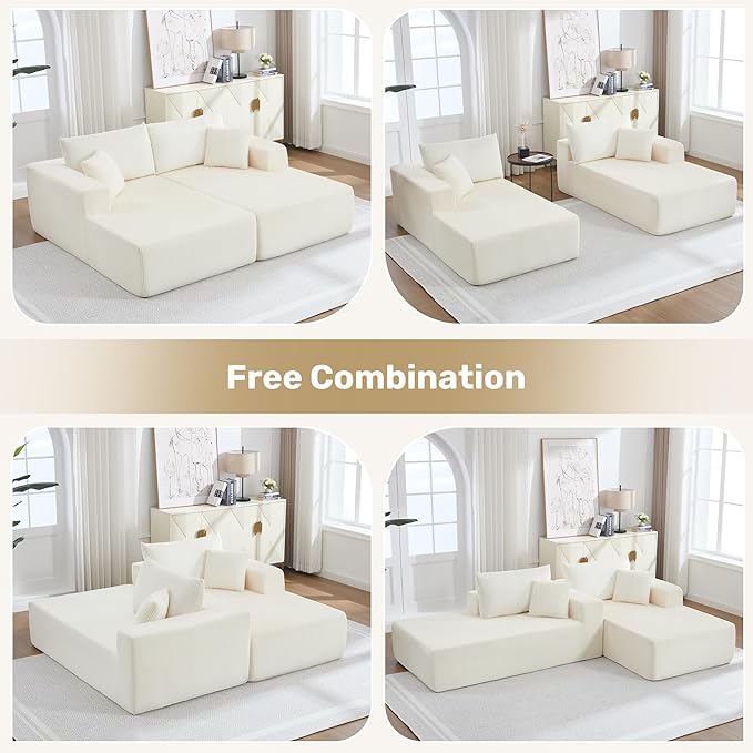 Modular Sectional Sofa81.4 Boneless Sofa for Living RoomLoveseat Sofa Deep Seat Cloud CouchesCorduroy Upholstered Corner Sofa CouchNo Assembly RequiredBeige