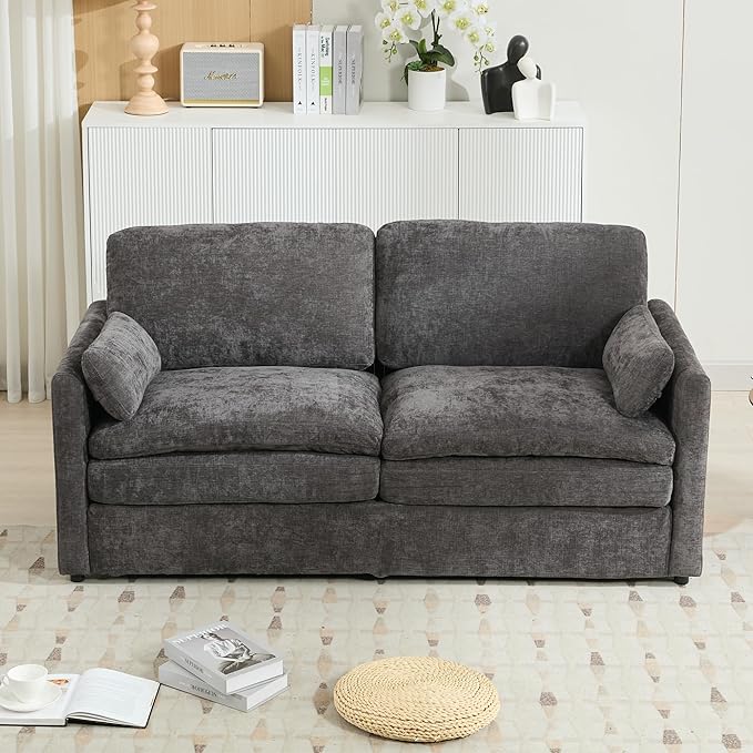 68.1 Oversized Cozy Upholstered Loveseat Sofa Oversized Comfy Comfy Cloud Sofa Double Cushion Loveseat Sofa Plush Cushion Sofa Couch for Living Room Office Apartment (Grey-2c)