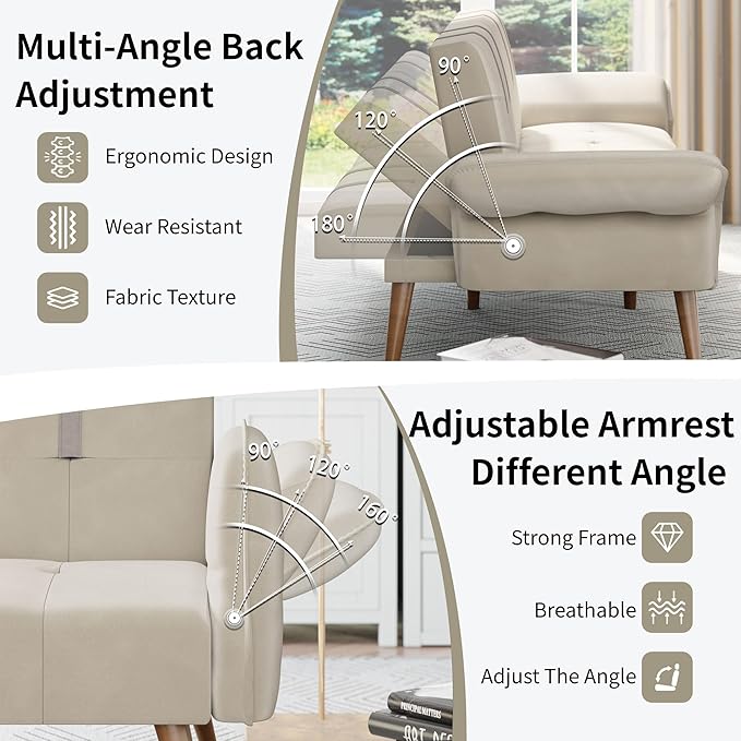 Shintenchi Convertible Sofa Bed Folding Futon Couch with Adjustable Backrest Sleeper Recliner Loveseat Modern Futon Couch Sofa Cama Couches for Living Room(Coffee